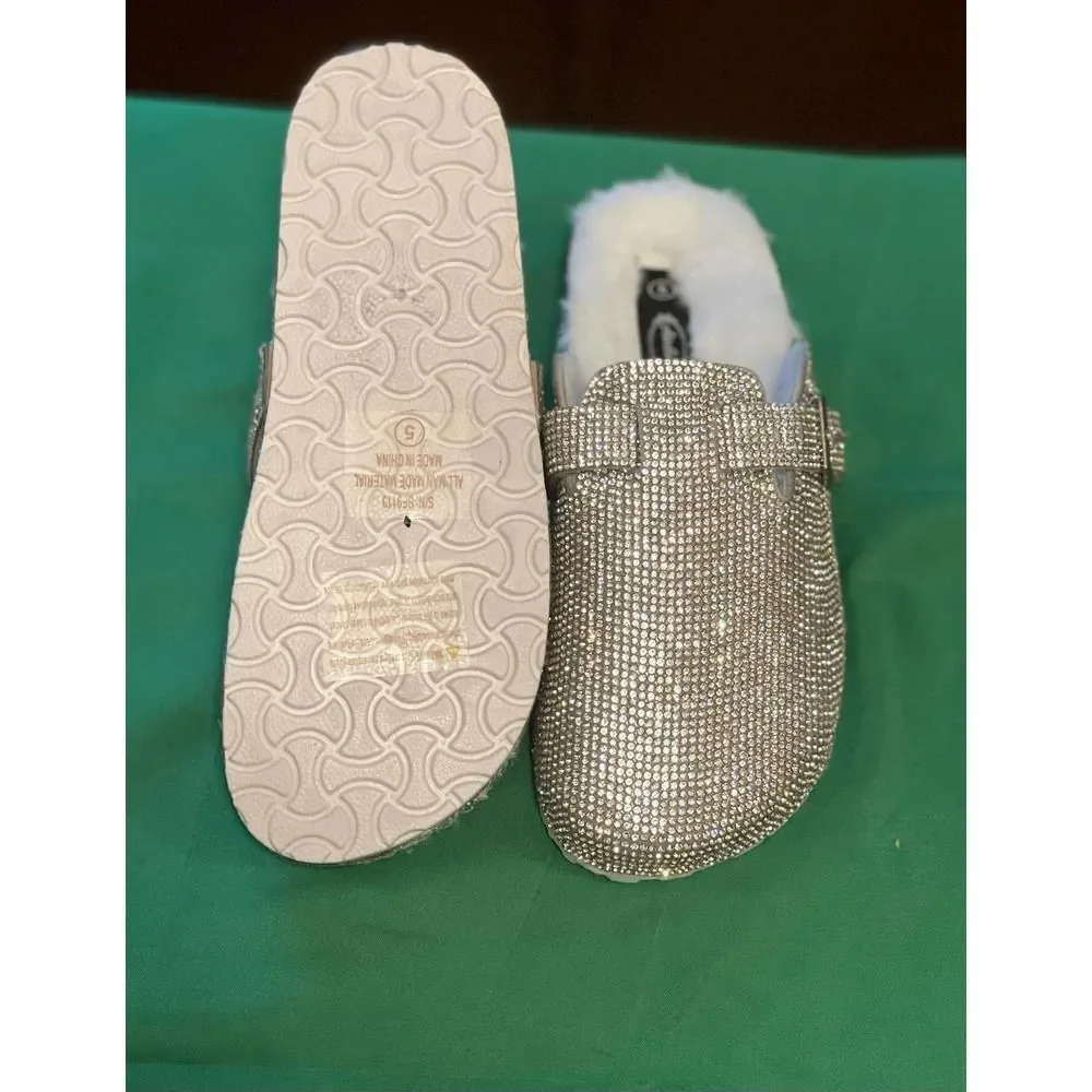 Adalina Silver rhinestone  fur lined mule Silver size 5 - Picture 3 of 5